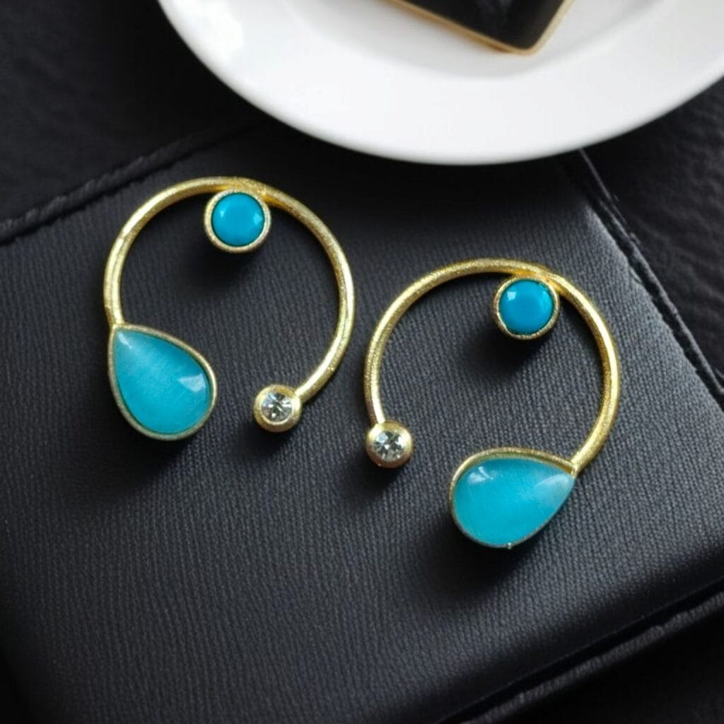 Bulk 742 Premium Quality Golden Stone Earrings | Unique Western Style Light Weighted Stud - "Aqua"
