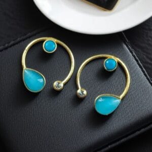 Premium Quality Golden Stone Earrings | Unique Western Style Light Weighted Stud - color: "Aqua"