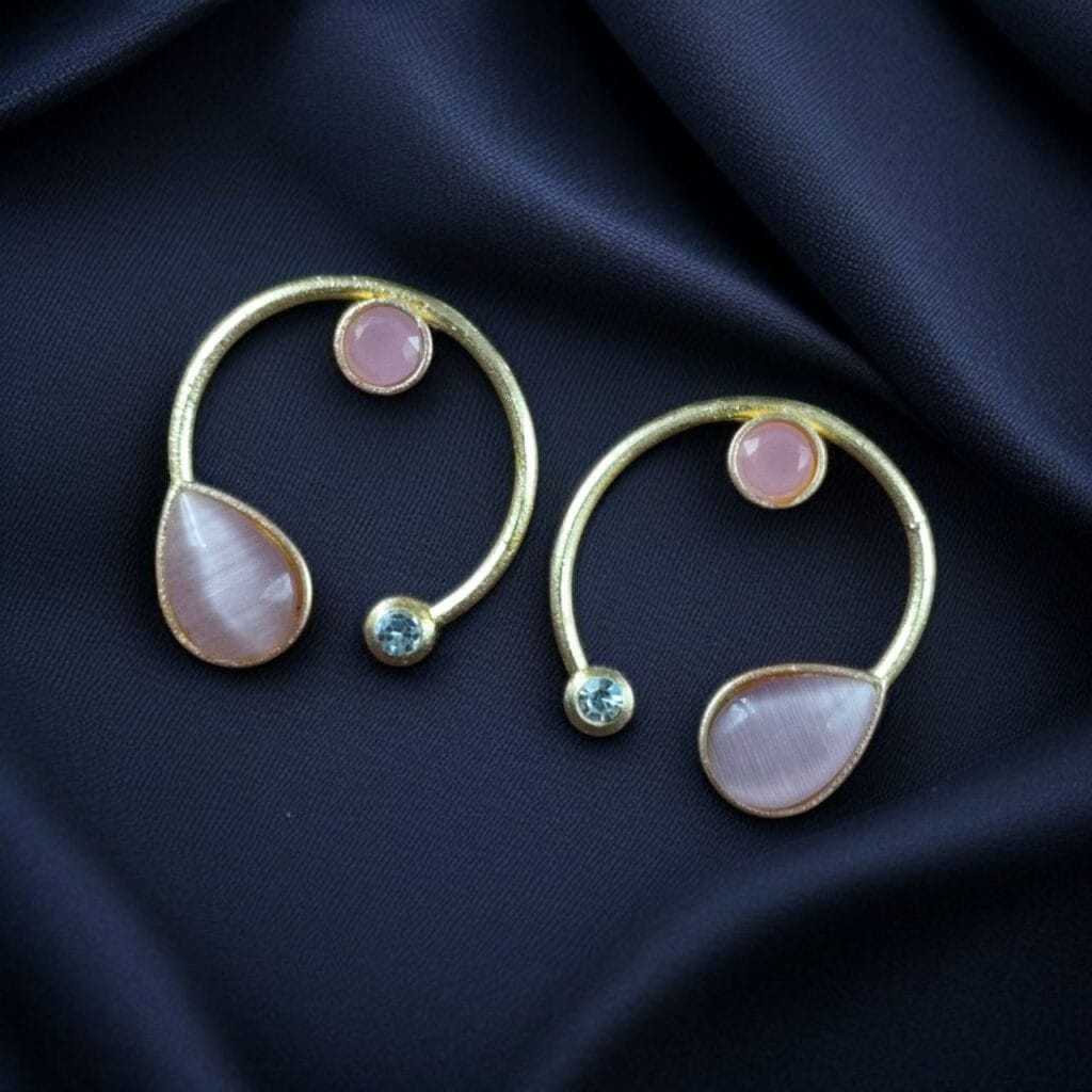 Bulk 744 Premium Quality Golden Stone Earrings | Unique Western Style Light Weighted Stud - "Baby Pink"