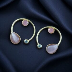 Elegant lightweight golden stone stud earrings in a unique Western style with a premium gold plated finish.