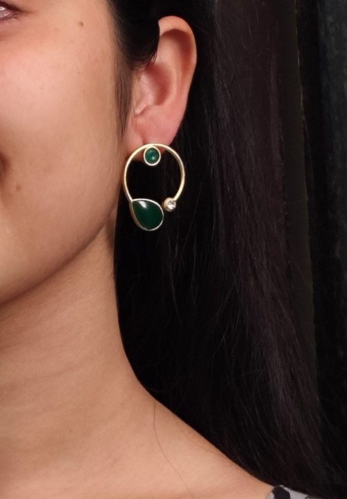 Elegant lightweight golden stone stud earrings in a unique Western style with a premium gold plated finish.
