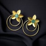 Designer Half-Circle Flower Earrings – Beautiful Gold Plated Leaf & Stone Jewelry - "Aqua"