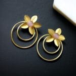 Designer Half-Circle Flower Earrings – Beautiful Gold Plated Leaf & Stone Jewelry - "Baby Pink"