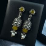 Silver Replica Dangler Earrings - Trendy Light Weight Jewelry - "Yellow"