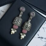 Silver Replica Dangler Earrings - Trendy Light Weight Jewelry - "Baby Pink"