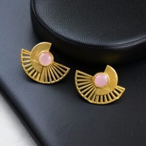 Modern Half-Circle Stone Earrings – Contemprary Gold Plated Stylish Best Jewelry - color: "Baby Pink"