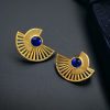 Modern gold-plated half-circle stone earrings with sparkling stones, featuring a stylish and contemporary design for an elegant look.