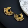 Modern gold-plated half-circle stone earrings with sparkling stones, featuring a stylish and contemporary design for an elegant look.