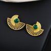 Modern gold-plated half-circle stone earrings with sparkling stones, featuring a stylish and contemporary design for an elegant look.