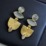 Luxury Gold Plated Stone Earrings | Unique Dangler Western Style Jewellery - "Grey"