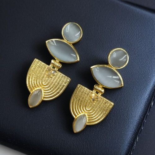 Elegant gold-plated stone earrings with a unique Western-style design, perfect for party wear and special occasions.