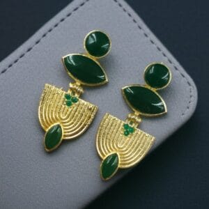 Luxury Gold Plated Stone Earrings | Unique Dangler Western Style Jewellery - color: "Green"