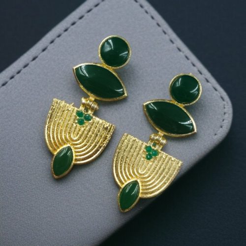 Elegant gold-plated stone earrings with a unique Western-style design, perfect for party wear and special occasions.
