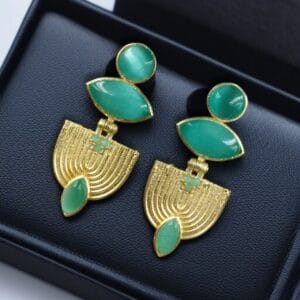 Luxury Gold Plated Stone Earrings | Unique Dangler Western Style Jewellery - color: "Mint"