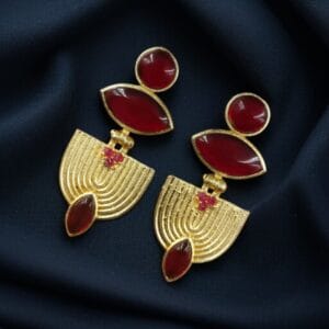 Luxury Gold Plated Stone Earrings | Unique Dangler Western Style Jewellery - color: "Red"
