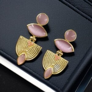 Luxury Gold Plated Stone Earrings | Unique Dangler Western Style Jewellery - color: "Baby Pink"