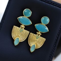 Elegant gold-plated stone earrings with a unique Western-style design, perfect for party wear and special occasions.