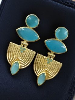 Elegant gold-plated stone earrings with a unique Western-style design, perfect for party wear and special occasions.