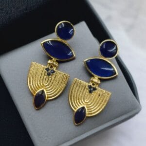 Luxury Gold Plated Stone Earrings | Unique Dangler Western Style Jewellery - color: "Blue"