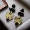 Elegant gold-plated stone earrings with a unique Western-style design, perfect for party wear and special occasions.