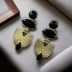 Luxury Gold Plated Stone Earrings | Unique Dangler Western Style Jewellery - "Black"