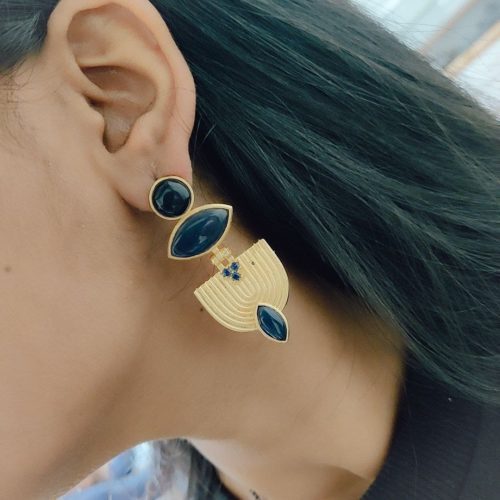 Elegant gold-plated stone earrings with a unique Western-style design, perfect for party wear and special occasions.