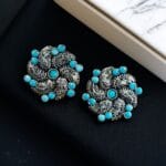 Traditional German Silver Stud Earrings – Affordable Ethnic Stone Jewelry - 'Aqua"