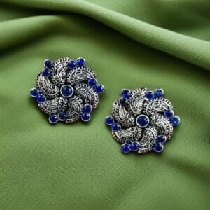 Traditional German Silver Stud Earrings – Affordable Ethnic Stone Jewelry - color: "Blue"