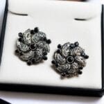 Traditional German Silver Stud Earrings – Affordable Ethnic Stone Jewelry - "Black"