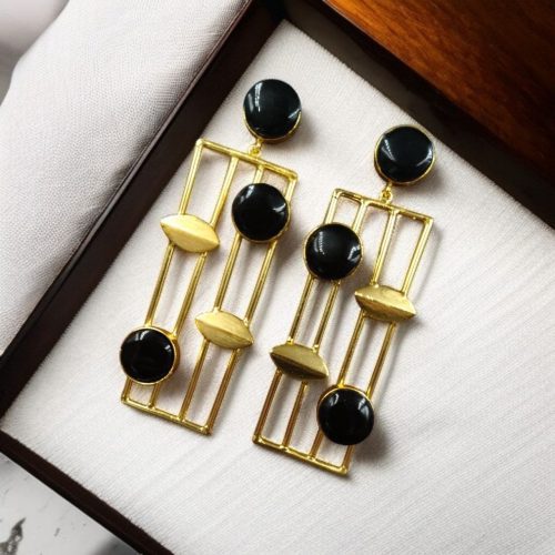 Traditional Indian wedding earrings, gold-plated and handmade with stunning stone accents, perfect for bridal and festive wear.