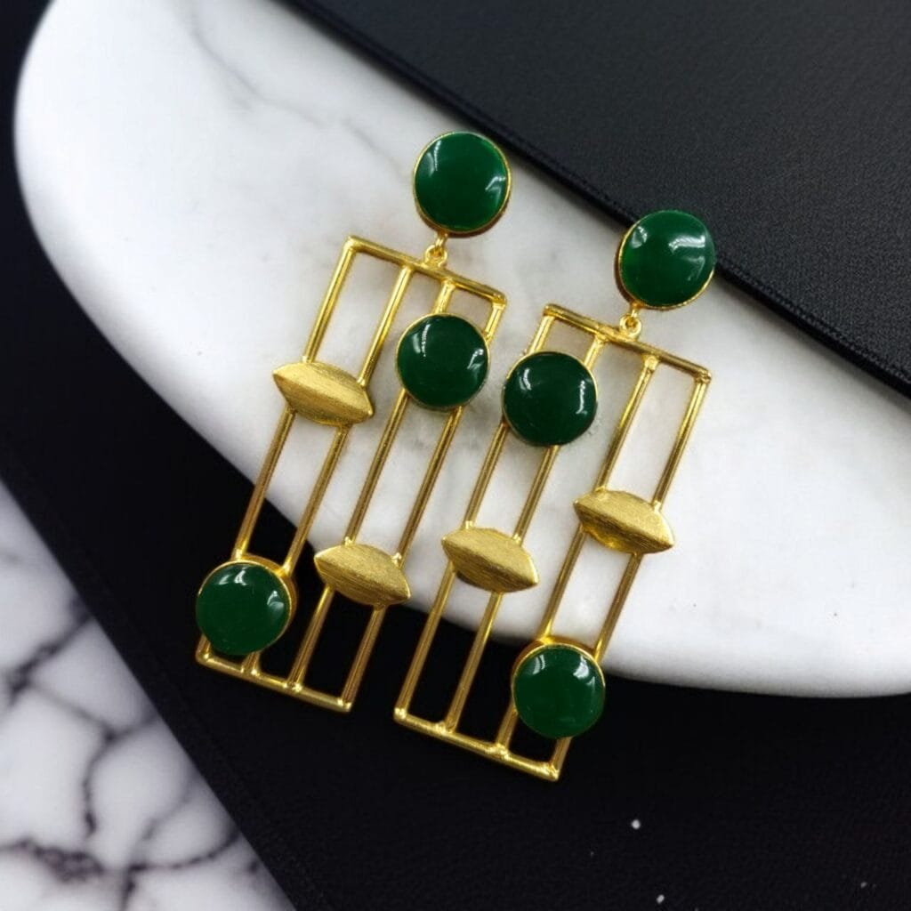 Bulk 1026 Traditional Indian Wedding Earrings – Adorable Gold Plated Handmade Jewelry with Stone - "Green"