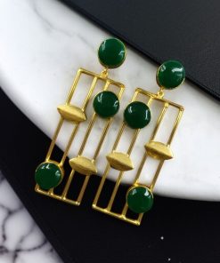 Traditional Indian wedding earrings, gold-plated and handmade with stunning stone accents, perfect for bridal and festive wear.