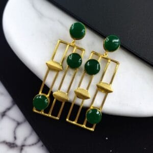 Traditional Indian Wedding Earrings – Adorable Gold Plated Handmade Jewelry with Stone - color: "Green"