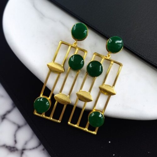 Traditional Indian wedding earrings, gold-plated and handmade with stunning stone accents, perfect for bridal and festive wear.