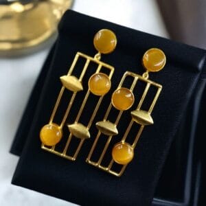 Traditional Indian Wedding Earrings – Adorable Gold Plated Handmade Jewelry with Stone - color: 'Yellow"