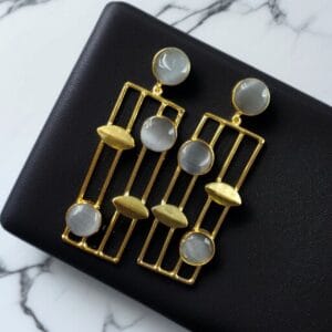 Traditional Indian Wedding Earrings – Adorable Gold Plated Handmade Jewelry with Stone - color: "Grey"