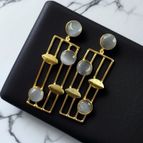 Traditional Indian wedding earrings, gold-plated and handmade with stunning stone accents, perfect for bridal and festive wear.