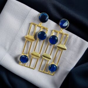 Traditional Indian Wedding Earrings – Adorable Gold Plated Handmade Jewelry with Stone - color: 'Blue"