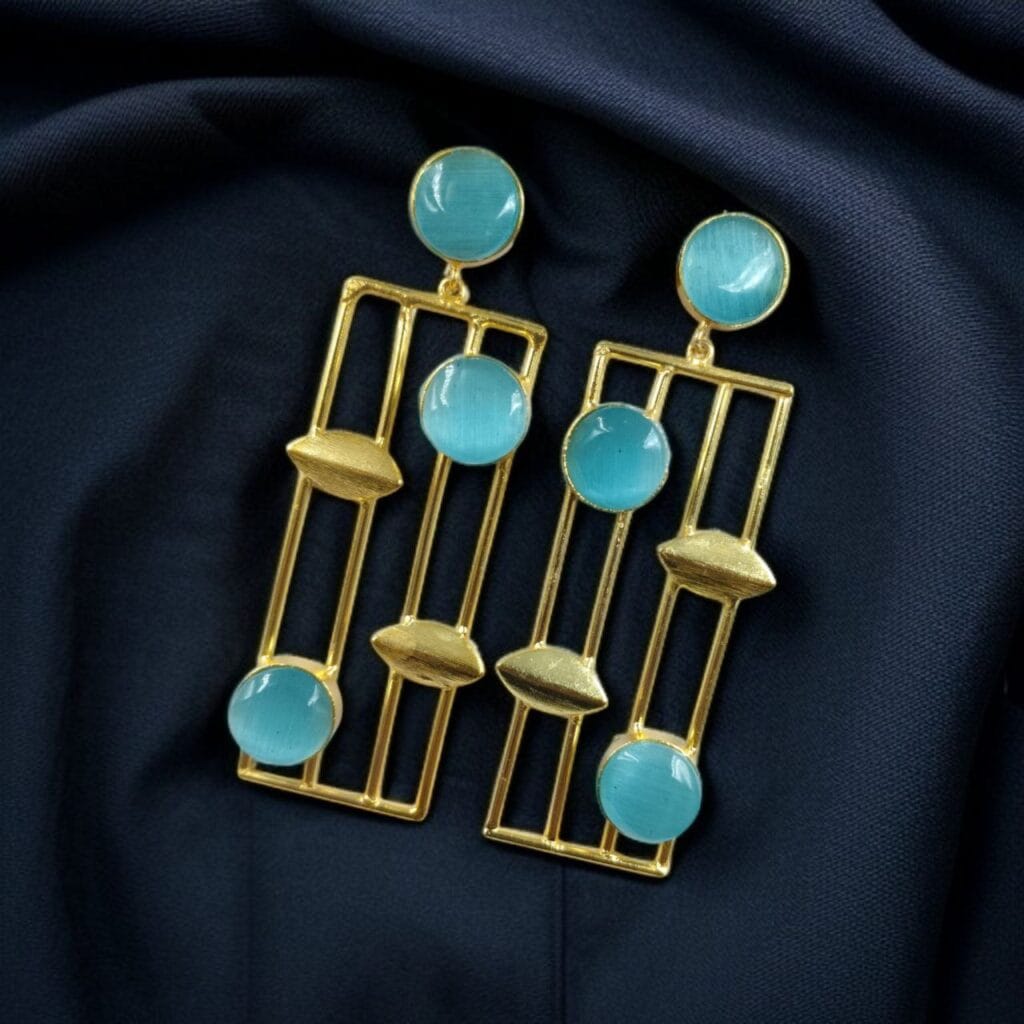 Bulk 1036 Traditional Indian Wedding Earrings – Adorable Gold Plated Handmade Jewelry with Stone - "Aqua"