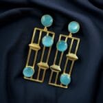 Traditional Indian Wedding Earrings – Adorable Gold Plated Handmade Jewelry with Stone - "Aqua"