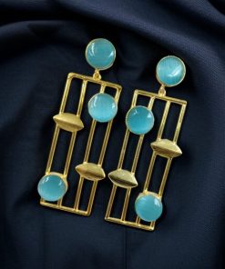 Traditional Indian wedding earrings, gold-plated and handmade with stunning stone accents, perfect for bridal and festive wear.