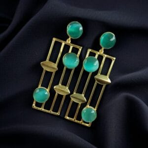 Traditional Indian Wedding Earrings – Adorable Gold Plated Handmade Jewelry with Stone - color: "Mint"