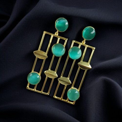 Traditional Indian wedding earrings, gold-plated and handmade with stunning stone accents, perfect for bridal and festive wear.