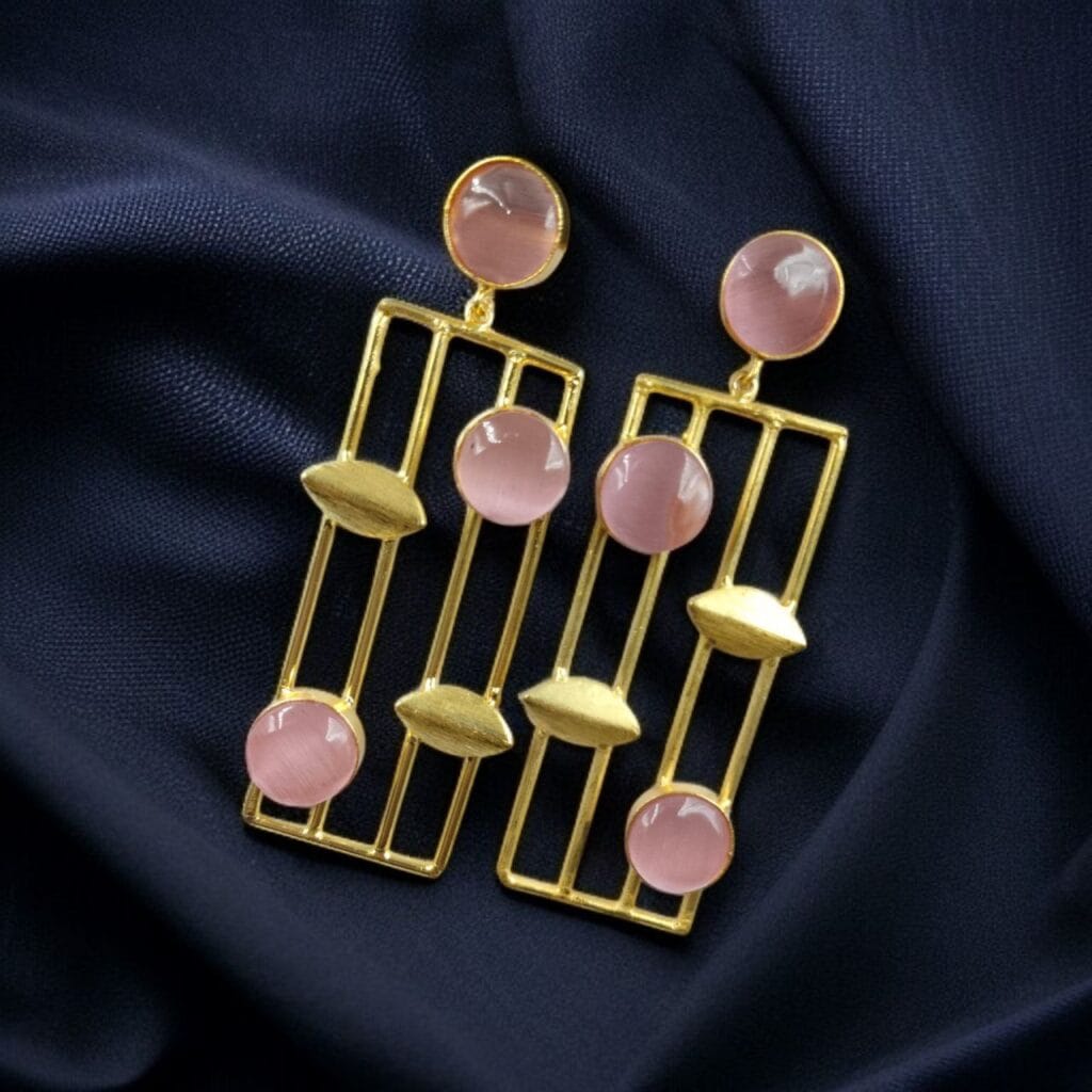Bulk 1024 Traditional Indian Wedding Earrings – Adorable Gold Plated Handmade Jewelry with Stone - "Baby Pink"