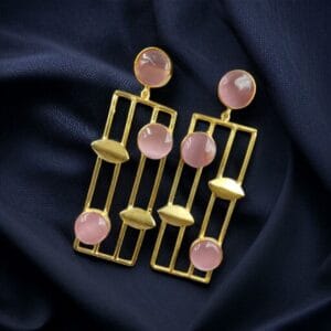 Traditional Indian Wedding Earrings – Adorable Gold Plated Handmade Jewelry with Stone - color: "Baby Pink"