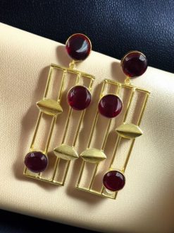 Traditional Indian wedding earrings, gold-plated and handmade with stunning stone accents, perfect for bridal and festive wear.