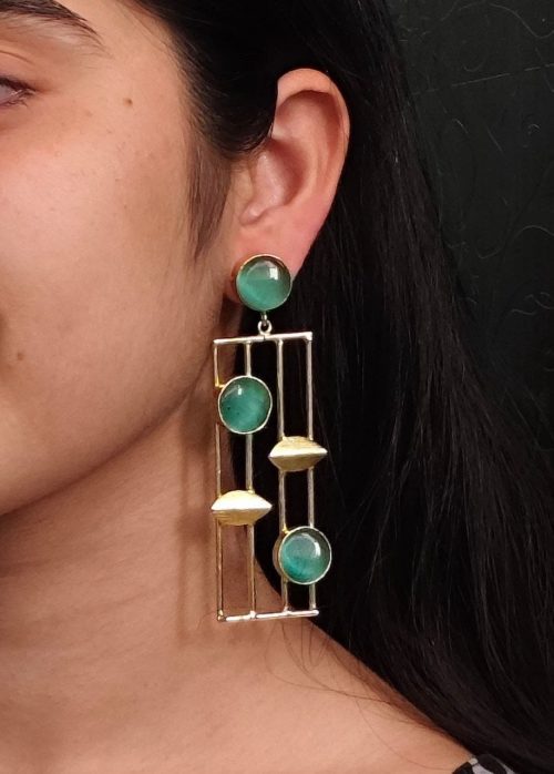 Traditional Indian wedding earrings, gold-plated and handmade with stunning stone accents, perfect for bridal and festive wear.