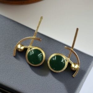 Party Wear Golden Earrings | Unique Stunning Gold Plated Stone Stud Jewelary - color: "Green"