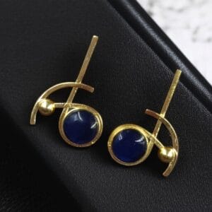 Party Wear Golden Earrings | Unique Stunning Gold Plated Stone Stud Jewelary - color: "Blue"