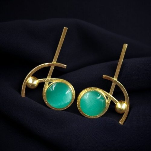 Elegant gold-plated Monalisa stone stud golden earrings for party wear.